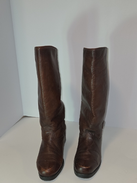 Jessica Shoes - Jessica Knee-High Leather Boots Brown Riding Style Low Heel Women's Size 6